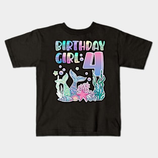 Mermaid Under The Sea Fourth Birthday 4th B-day Girls Gift For Girls Kids Kids T-Shirt